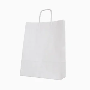 Bolsas papel asa rizada blanco baratas 32x12x41 sin impresión